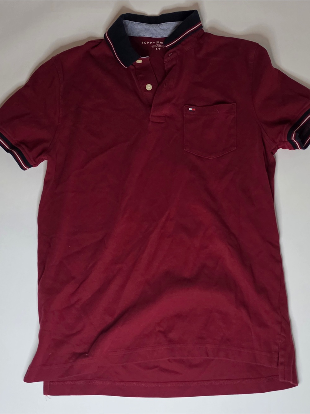 Tommy Hilfiger Men's Burgundy Polo with Navy Contrast Collar